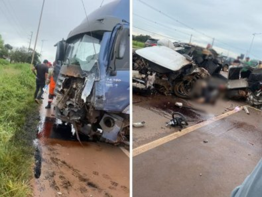 Batida entre Compass e caminhão mata dois em MT.